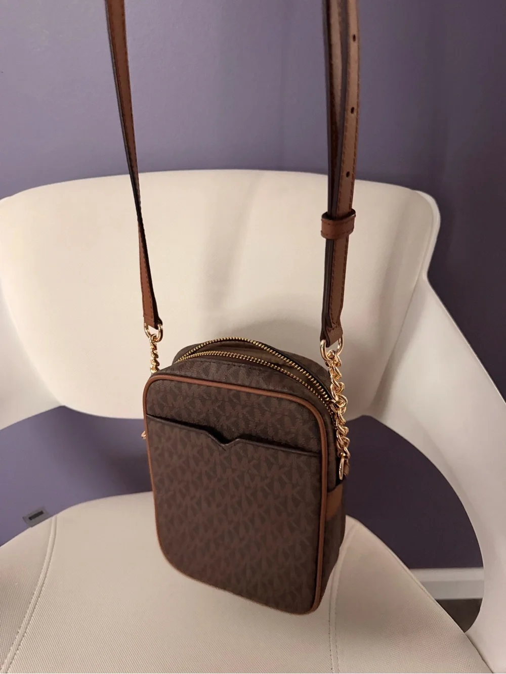 Michael Kors Brown Logo Crossbody with Gold Hardware